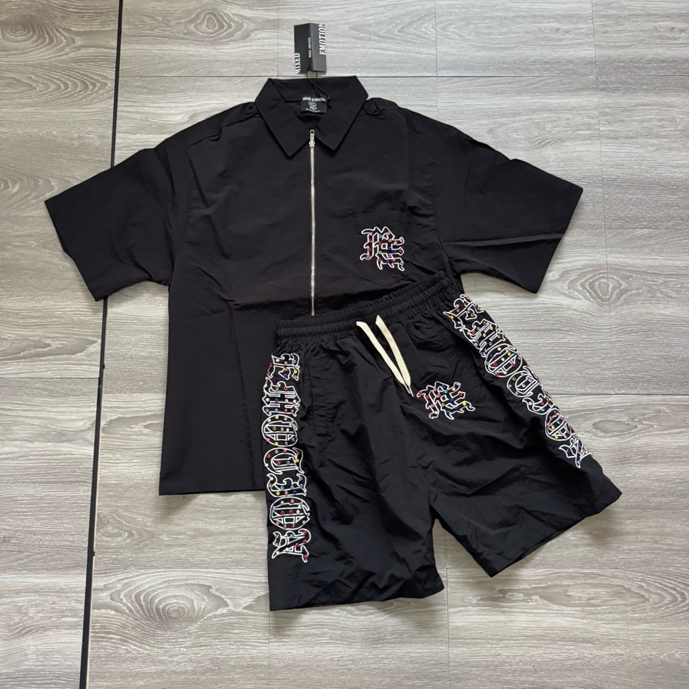 Mixed Emotion Rhinestone Shirt & Shorts Set Black Size L Nylon New